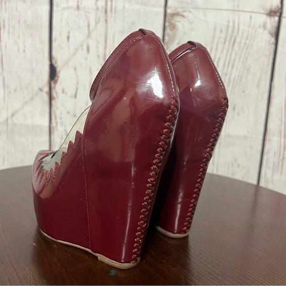 JEFFREY CAMPBELL AUDREY - TWO burgundy 6” wedge patent PU Platforms 6.5 Trending - Picture 14 of 16